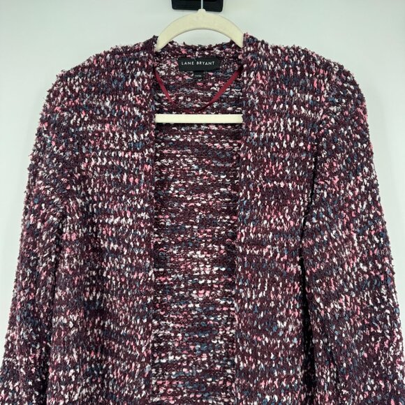Lane Bryant Size 14 / 16  Marled Popcorn Chunky Knit Open Cardigan Sweater purpl - Picture 4 of 9